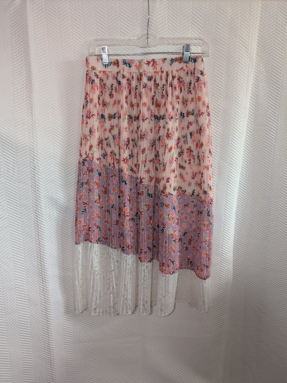 Anthropologie LAIA Pleated Floral Midi Skirt Lace Romantic Feminine Size Small